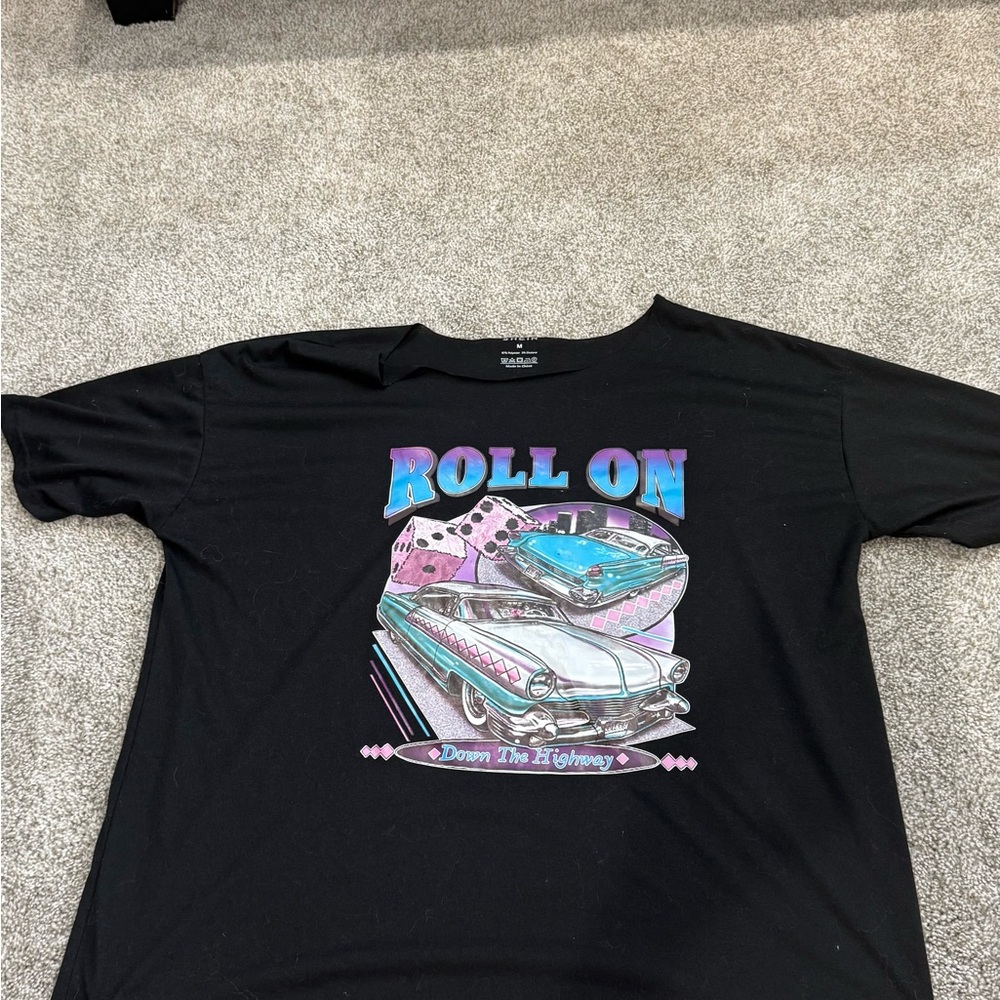 Black Graphic Oversized Tee with Retro Car Design
